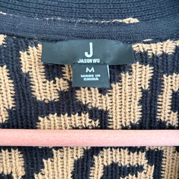 Jason Wu Leopard Cardigan Sweater M Tan Black V Neck Cheetah Academia Prep - Picture 4 of 6